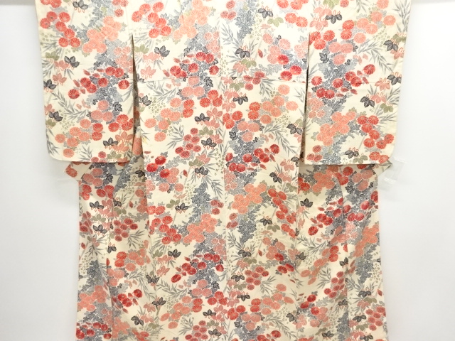 JAPANESE KIMONO / ANTIQUE KIMONO / SILK / KINSHA / KIKU & PAULOWNIA